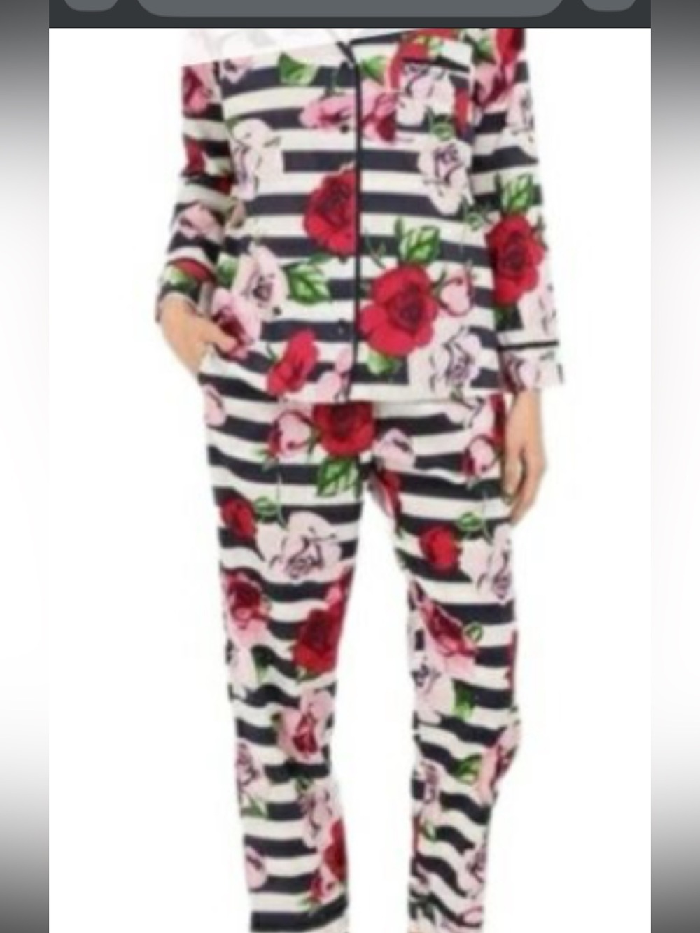 kate spade Women’s Floral Stripe Pajama Set - Cabbage Roses Preppy Size Small